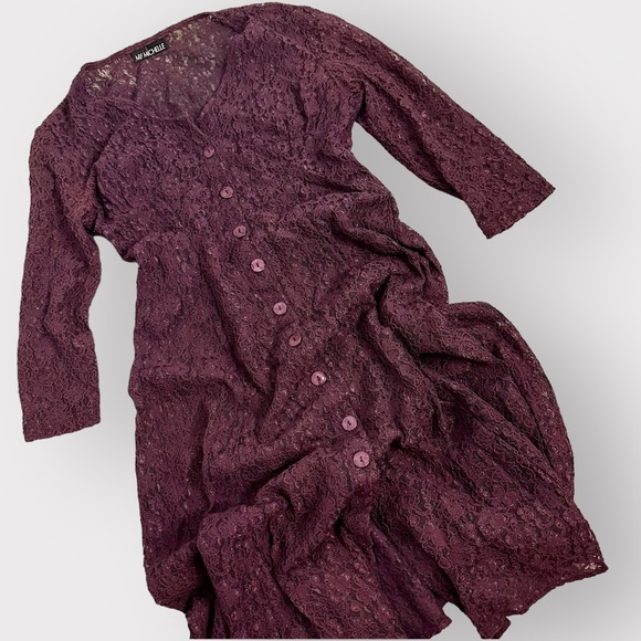 Vintage 1990’s My Michelle Purple Lace Sheer Maxi Dress - Picture 4 of 10